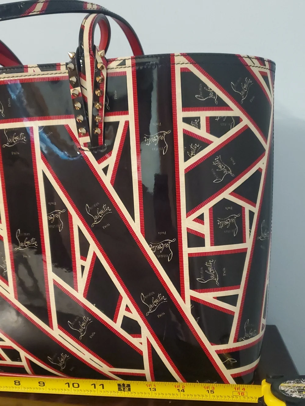 Christian Louboutin Black, Red & Cream Geometric Patent Tote